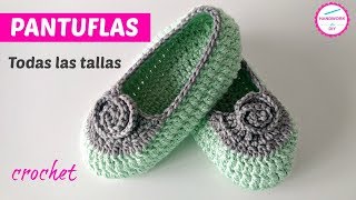 TEJE PANTUFLAS A CROCHET TODAS LAS TALLAS [upl. by Aztirak335]