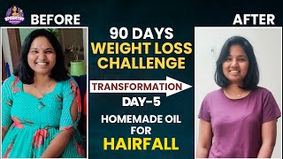 90 Days Weight Loss Challenge  Day 5  Homemade Oil For Hairfall  Spoorthy Telugu Vlogs [upl. by Notsirb]