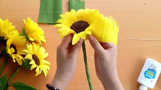 Special way to make sunflower from crepe paper  SO EASY  Lets make it for summer [upl. by Eenar]