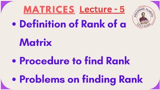 Rank of a Matrix Lecture 5  Definition  Procedure to find  Solved Problems  Metaminds [upl. by Ruyam]