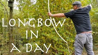 Longbow in a Day Novice makes an ash longbow in a day Beginner bowyer in the woods [upl. by Aeneg739]