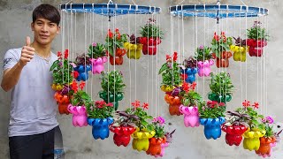 Plastic Bottles Recycle To Make Spiral Hanging Flower Pots For Garden  Vertical Garden [upl. by Veronike]