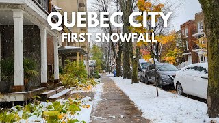 First Snowfall in Quebec City Canada Walk 4K  30 October 2023 [upl. by Nadoj]