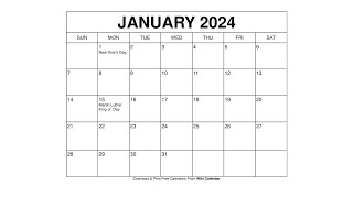 Free Printable January 2024 Calendar Templates With Holidays  Wiki Calendar [upl. by Anih]