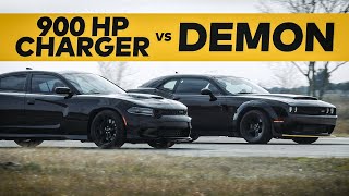 Dodge Demon vs 900 HP Hellcat Charger  Street Race Comparison [upl. by Dannica]