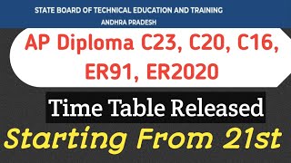 ap diploma C16C20C23ER91ER2020 exam regular and supply exams time table released [upl. by Sluiter668]