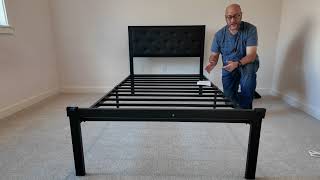 Twin Size Metal Bed Frame with Faux Leather Button Tufted Headboard [upl. by Collyer]