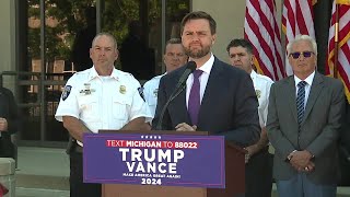 VIDEO Republican VP nominee JD Vance speaks in Michigan at Shelby Township Police Headquarters [upl. by Niattirb]