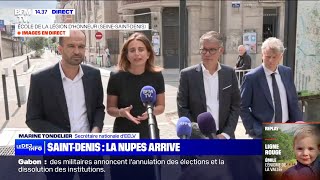 SaintDenis  Itw des cheffes des partis de la NUPES à leur arrivée à la rencontre avec Macron [upl. by Fritzie]