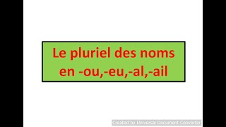 Le pluriel des noms en ou eu  al  ail [upl. by Enia]