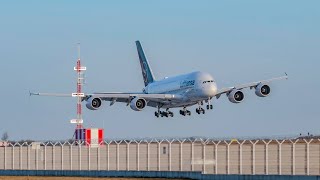 Přistání největšího letadla světa za silného větru v Praze Lufthansa Airbus A380800 [upl. by Ecenaj]