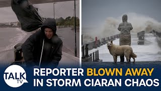 Shocking Storm Ciaran Footage Reporter Blown Away In 100mph Winds [upl. by Llenet]