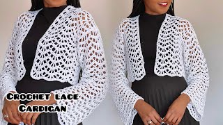 Crochet A Lace Cardigan  2 Row Repeat crochet crochetcardigans [upl. by Ariel156]