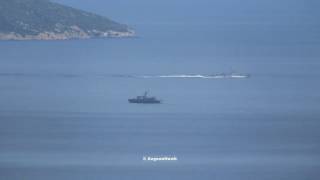 Hellenic Navy Gunboats Mahitis class monitor Turkish Navy missile boat Kilic II class in Aegean Sea [upl. by Eibob930]