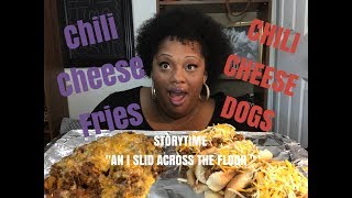 CHILI CHEESE FRIES amp CHILI CHEESE DOGS  STORYTIME  MUKBANG  EATING SHOW [upl. by Lesoj727]