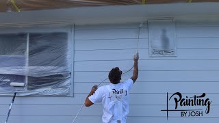 SANDING  SPRAYING OUT SOFFITS AND WEATHERBOARDS [upl. by Schroer305]