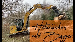 64  Holzrücken mit dem Bagger CAT 306 [upl. by Nanete]