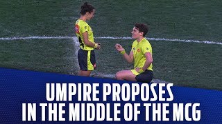 Umpire proposes to another umpire in the middle of the MCG  AFL [upl. by Aloin]