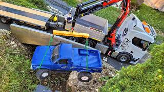 Car rescue in the river RC Truck Scania Magom FASSI Crane 116 Bruder R560 Next Gen [upl. by Annabell]