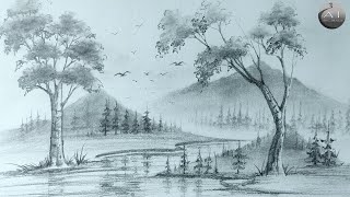 How to draw Foggy Scenery  Foggy landscape  Mist scenery Part 2 [upl. by Assirk]