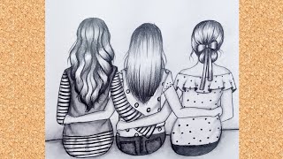 How to draw Three Friends  Best friends Tutorial with pencil sketch [upl. by Gavrila]