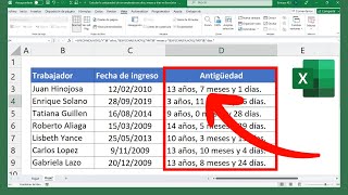 Calcular la ANTIGUEDAD de un TRABAJADOR en Años Meses y Días [upl. by Trebliw]