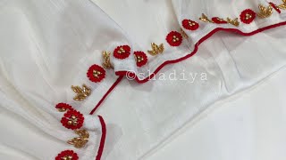 Easy simple saree border embroidery with beads and threadhand embroidery simple saree design [upl. by Enyak]