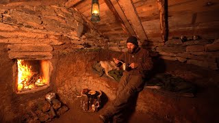 Built totally secret underground dugout cabin Ready for extreme snowstorms Fireplace inside [upl. by Maller]