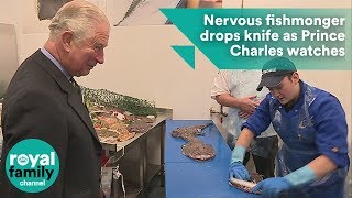 Nervous fishmonger drops knife in front of Prince Charles [upl. by Kristy]