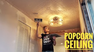 How To Skim Coat Over Popcorn Ceilings RESULTS LOOK AMAZING [upl. by Amzu]