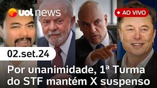 Twitter STF mantém suspensão do X no Brasil Musk cita Lula debate em SP  UOL News ao vivo [upl. by Jagir425]