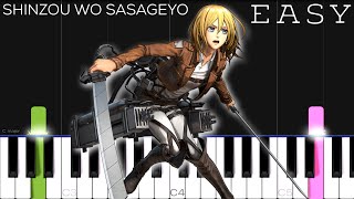 Attack on Titan Season 2 OP  Shinzou wo Sasageyo  EASY Piano Tutorial [upl. by Herrera]