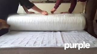 Purple Mattress Unboxing  Satisfying Unrolling and Expansion [upl. by Tama]