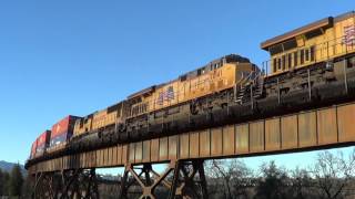 UP IBRLC21 crossing the trestle at Redding CA 22216 [upl. by Nazay]