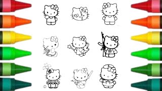 hello kitty and friends drawing and painting  how to draw hello kitty for kid hello kitty colour [upl. by Yedsnil]