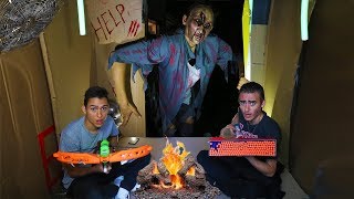 24H BOX FORT OVERNIGHT CHALLENGE ZOMBIE NERF GUNS [upl. by Yttik]