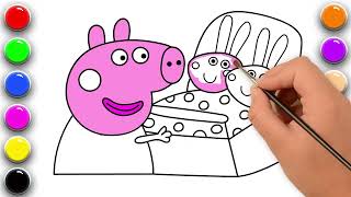 Dessin et coloriage Peppa Pig et Mommy Pig vont dormir  Vidéo éducative amp Planète coloriage [upl. by Dido]