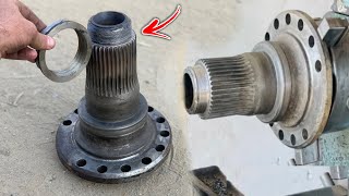 Heavy Duty Excavator Front Wheel Spindle Loose Bearing Size Repair and Making damaged Thread [upl. by Sinclair]