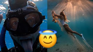 Britt almost lost her swimsuit 😱 FREEDIVING AT SUNSET [upl. by Mccreery983]