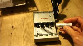 Demonstrating the Uniross 15 Minute High Speed Turbo Battery Charger [upl. by Anitnahs515]