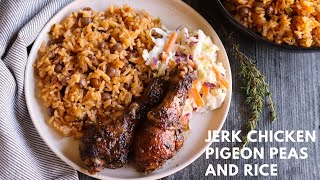 JERK CHICKEN PIGEON PEAS AND RICE  Jehan Can Cook [upl. by Airdua]