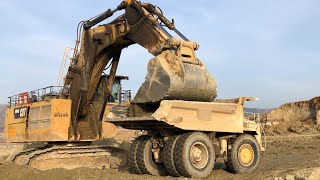 Huge Caterpillar 6040 Excavator Loading Terex TR100 And Hitachi Dumpers [upl. by Gentry]