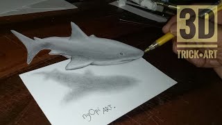 how to draw 3D floating Shark  cara gambar 3d Ikan Hiu melayang diatas kertas [upl. by Banerjee]