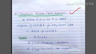 Types of relations  Reflexive and Irreflexive  lecture14discrete mathematics [upl. by Olegnalehcim]