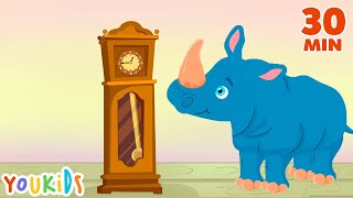 Hickory Dickory Dock  The Rhino Just Up the Clock  Youkids Nursery Rhymes [upl. by Alsi]