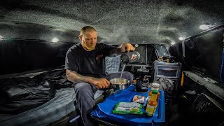 Truck Camping In A Thunderstorm  Spicy Sardine Ramen [upl. by Oinotna]