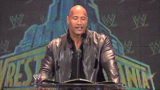 The Rock talks at the WrestleMania 29 Press Conference [upl. by Rabaj634]