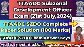 TTAADC Subzonal Development Officer Question Paper SolutionTTAADC SZDO Answer Keysttaadcanswerkey [upl. by Dobson129]