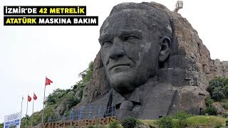 İzmirde 42 metrelik Atatürk maskına bakım [upl. by Rior245]