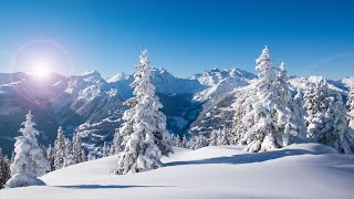 Musique relaxante belle vidéo aérienne hiver neige montagne paysages magnifiques Alpes chalet [upl. by Adnerol]